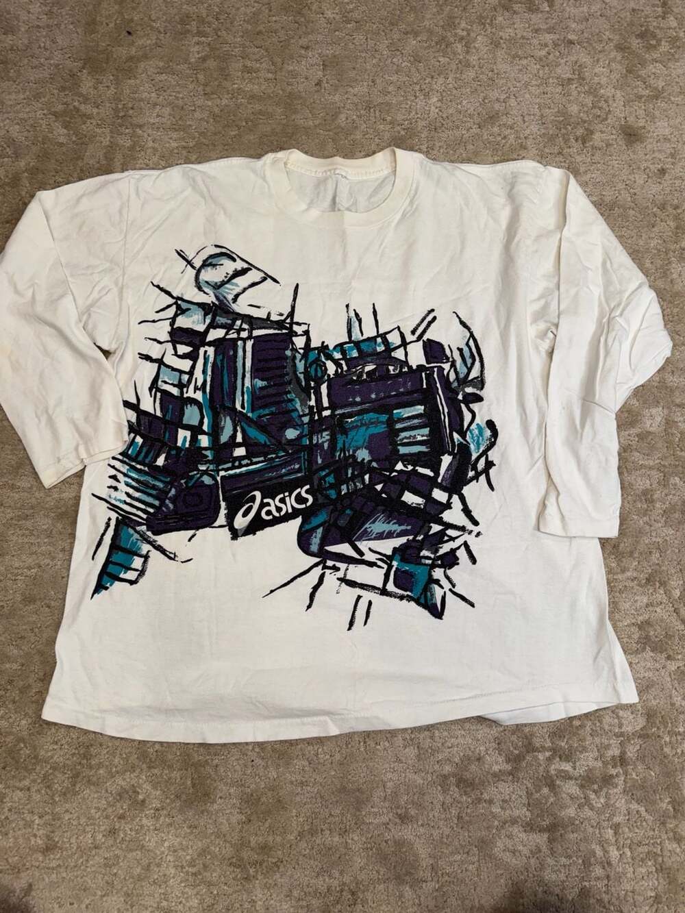 Vintage 90s ASICS Abstract Graphic Long Sleeve T-Shirt